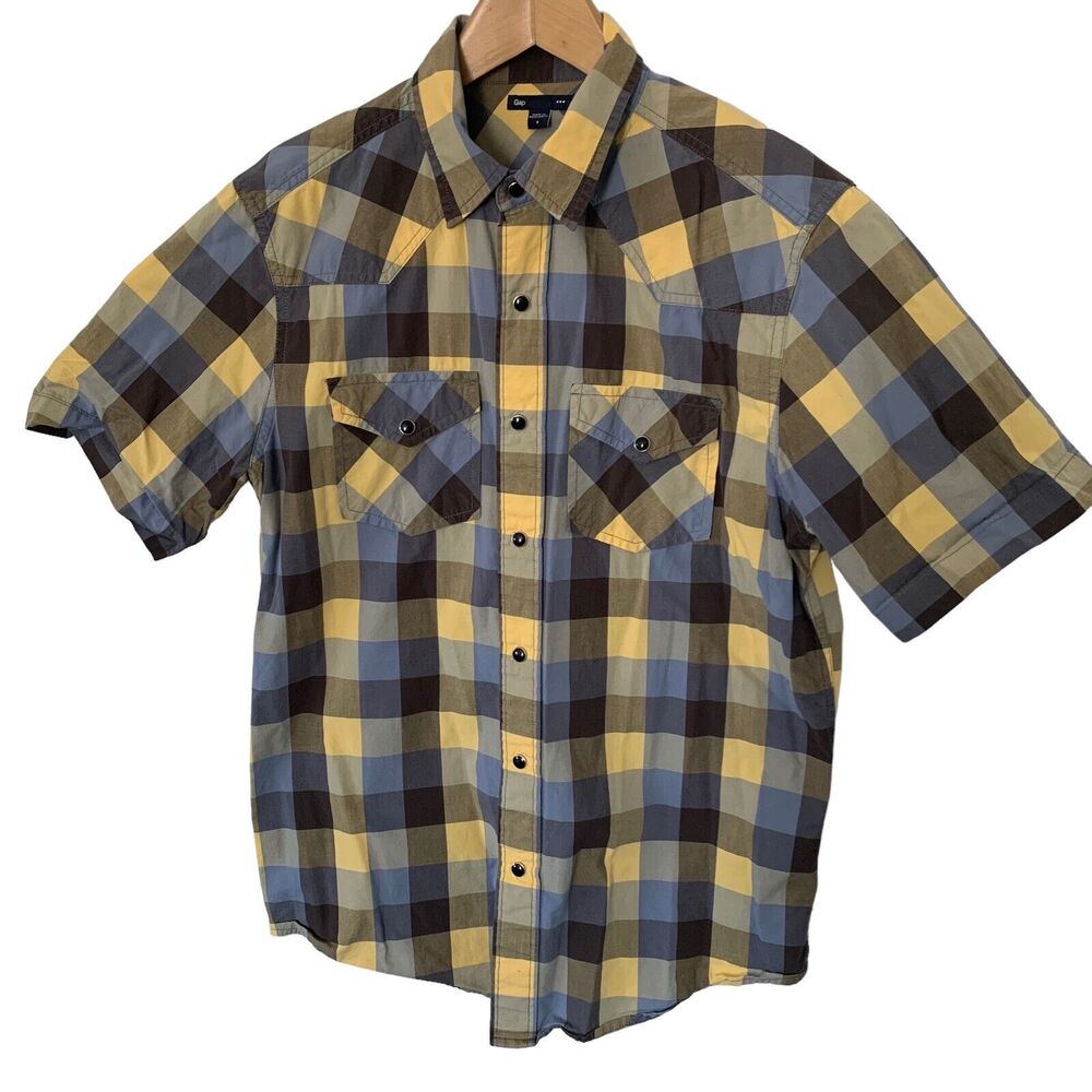 Gap Shirt Mens S Short Sleeve Plaid Pearl Snap Western Buffalo Check